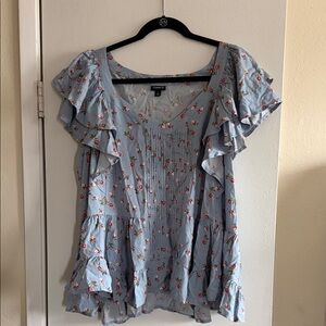 Torrid Light Blue Floral Ruffle Blouse